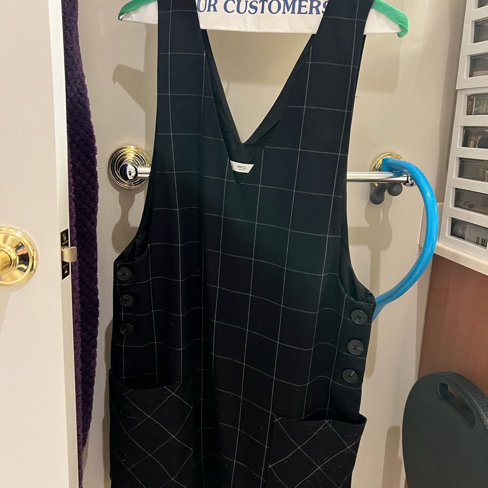 Mango Black and White Checkered V-Neck Top
